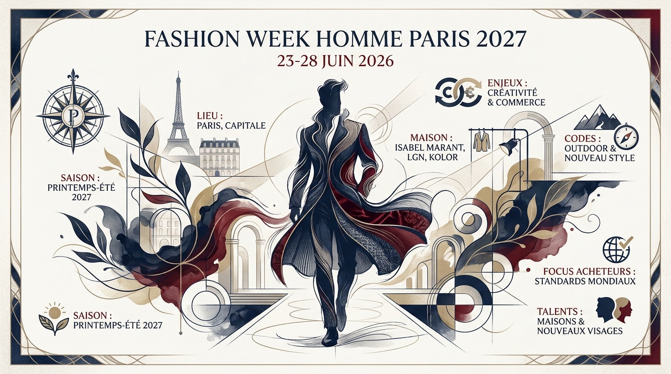 Défilé de mode masculine à Paris pour la saison printemps-été 2027 mettant en avant les tendances créatives