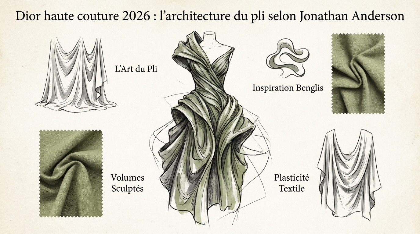 Robe sculpturale Dior haute couture 2026 présentant des techniques de plissage complexe par Jonathan Anderson